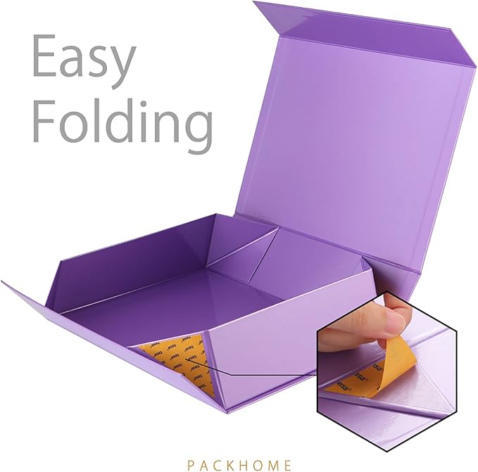 PACKHOME Large Gift Box 13.5x10x3.5 Inches, Sturdy Shirt Box with Magnetic Lid for Multiple Occasions (Glossy Purple)