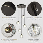 5 Lights Cluster Pendant Lighting, Brushed Black Crystal Pendant Chandelier, Foyer Chandelier Light Fixture Modern Hanging Lights for Kitchen Island Dining Room