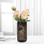 Flower Vase 9.7 inch Amber Thickened Hand Blow Glass Vase Round Vintage Striped Bottles for Bookshelf,Dinner Table,Indoor Office Desktop,Meeting Room,Bathroom,Home