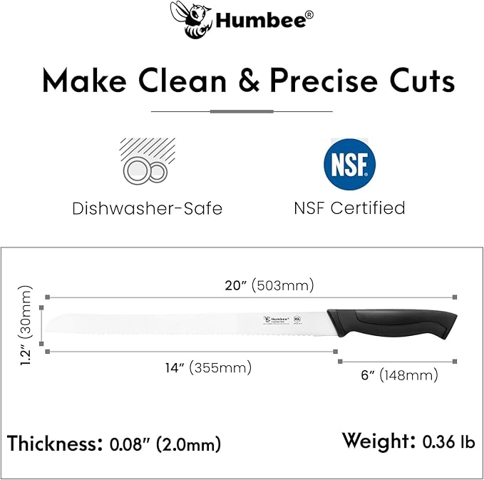 14-Inch Serrated Bread Knife, Premium High Carbon Stainless Steel Blade Knife for Bread with Ergonomic Handle, NSF Certified, DT-30 Series, Black