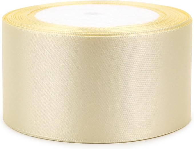 Rice White Solid Satin Ribbon 2 Inch 25 Yards Solid Polyester Fabric Ribbon for Gift Wrapping Wedding Christmas Baby Shower Birthday Party Decoration Handmade Immortal Flower Craft