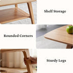 Oak Wood Coffee Table - 2-Tier Wooden Center Table for Living Room,Apartment, and Office, Farmhouse Rustic Rectangle Table, Easy Assembly,47 Inch