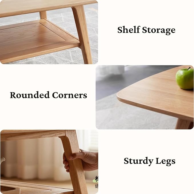 Oak Wood Coffee Table - 2-Tier Wooden Center Table for Living Room,Apartment, and Office, Farmhouse Rustic Rectangle Table, Easy Assembly,47 Inch