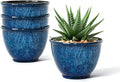 Vanslogreen 8 Inch Glazed Plastic Plant Pots, Set of 4 Planters with Drainage Holes - Indoor/Outdoor Flower Pots for Succulents, Herbs, Home Decor(Blue)