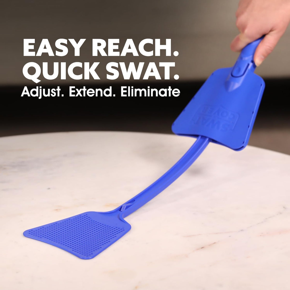 Improved Fly and Bug Swatter w/Integrated Cover, Flexible Bug Smasher for Flies and Bugs Swatting, Surface-Friendly Design, Adjustable Racket Handle - Fly Swatter for Indoors (Pack of 2)