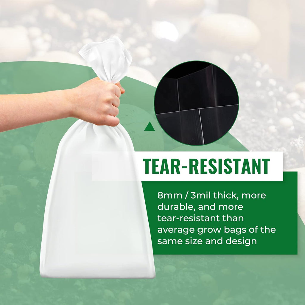 Large Extra Thick 25 Packs Mushroom Grow Bags, 6 Mil Spawn Bags 5.5" X 9.8" X 25.6" with 0.2 Micron Filter Breathable Autoclavable Durable