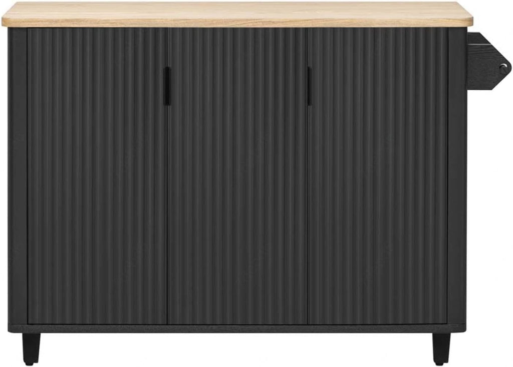 Kitchen Table with Storage with Drop Leaf Internal Storage Rack, Wood Kitchen Island with Wheels Towel Rack， for Kitchen, Dining Room, Black