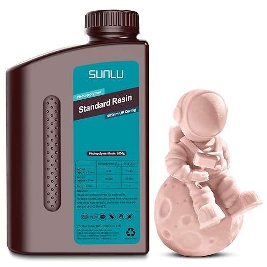 SUNLU 3D Printer Resin 1kg, Fast Curing Standard 3D Resin for LCD DLP SLA 3D Printers, 395 to 405nm UV Curing 3D Printing Liquid Photopolymer Resin, Low Shrinkage, High Precision, 1000g, Cream Beige