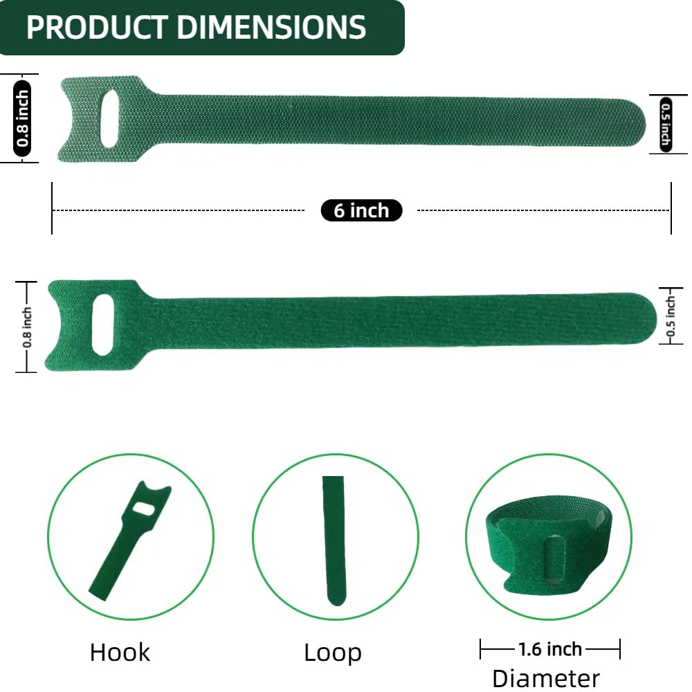 CHZKVOY 100Pcs 6-Inch Green Reusable Adjustable Plant Ties & Garden Tape