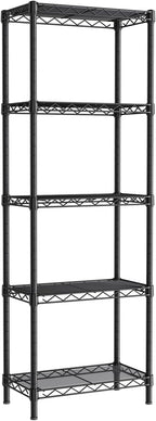 Small 5 tire Shelves Storage Wire Shelving Unit Metal Shelf Adjustable Organizers Storage Shelving for Bathroom Laundry Room Kitchen Pantry10”D x 16”W x 55”H Black