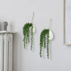 MyGift Artificial Faux String of Pearls Plants in White Ceramic Wall Hanging Planter Pot with Jute Rope, Set of 2