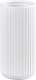 White Ceramic Flower Vase for Pampas Grass, 10 inch Large Decorative Centerpiece Ribbed Vase for Dining Table, Office Desktop, Shelf Bookshelf, Mantel, Entryway, Bathroom, Countertop, Farmhouse, Gift