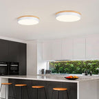 Dimmable Wood LED Flush Mount Ceiling Light, 5CCT 2700K-6000K Modern Round Close to Ceiling Lighting Fixtures, Minimalist White Ceiling Lamp for Living Room, Bedroom, Laundry Room