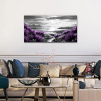 Canvas Wall Art for Living Room Large Wall Decor for Bedroom Modern Office Wall Decoration Purple Flowers Landscape Paintings Black and White Scenery Pictures Artwork Aesthetic Home Decor