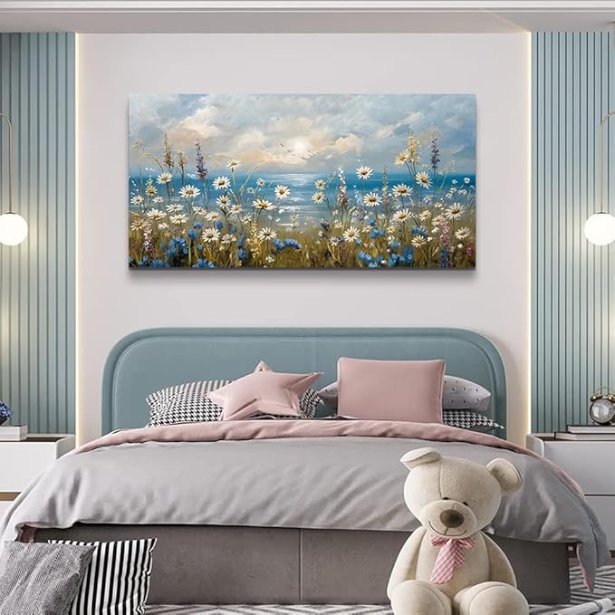 Canvas Wall Art for Living Room Wall Decor for Bedroom Office Modern Hotel Wall Decorations White Flower Landscape Paintings Farmhouse Pictures Artwork Room Aesthetic Home Decor 40x20