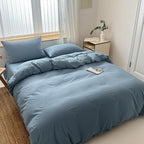 FACE TWO FACE Bedding Duvet Cover Set100% Washed Cotton Duvet Cover Linen Like Textured Breathable Durable Soft Comfy (King, Deep Gray Blue)