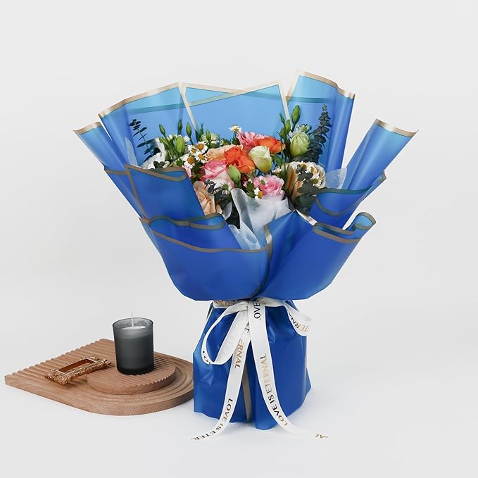 NESCCI 20 Sheet Flower Wrapping Paper - Waterproof Floral Bouquet Wrapping Paper, Florist Supplies Packaging Paper for Wedding Birthday Gift DIY (Royal blue)