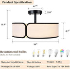 16" Semi Flush Mount Ceiling Light - 3 Lights Drum Light Fixture with Black Border White Fabric Shade, Farmhouse Close to Ceiling Light for Bedroom Living Dining Room Foyer and Hallway