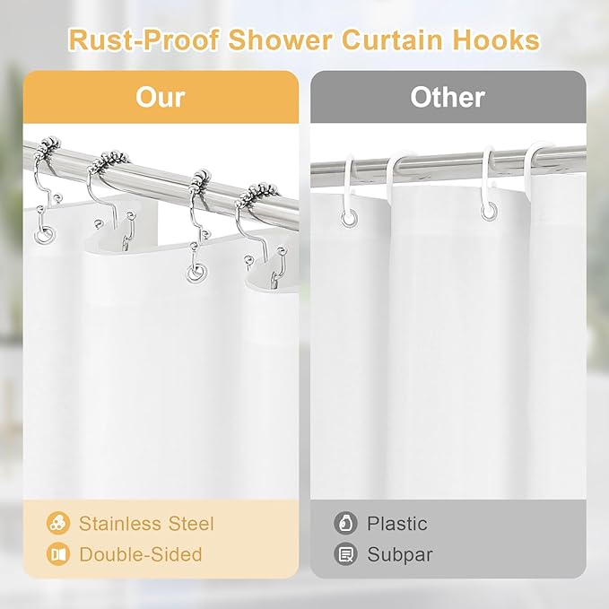 3 in 1 Extra Long Charcoal Grey Shower Curtain Set-72 W x 84 H, Modern Waffle and PEVA Liner Set with 12 Stainless Steel Hooks, Waterproof Fabric for Bathroom