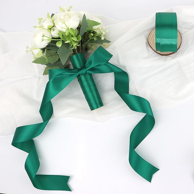 Dark Green Solid Satin Ribbon 1-1/2 Inch 25 Yards Solid Polyester Fabric Ribbon for Gift Wrapping Wedding Christmas Baby Shower Birthday Party Decoration Handmade Immortal Flower Craft