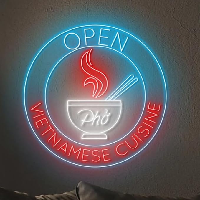 Open Vietnamese Cuisine Neon Sign, Custom Vietnamese Food Led Sign, Pho Led Light Size:23in