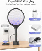 YISSVIC Electric Fly Swatter 4000V Bug Zapper Racket Dual Modes Mosquito Killer with Purple Mosquito Light Rechargeable for Indoor Home Office Backyard Patio Camping (Black-2 Pack)