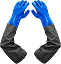 Haiou PVC Chemical Resistant, Long Rubber, Heavy Duty Waterproof Gloves for Chemical and Acid Work, 25 inches, Large-(Blue)