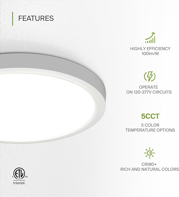 ASD LED 18" Round Flush Mount Ceiling Light Fixture, Low Profile Surface Lighting | 5CCT, Dimmable, Ultra-Thin, ETL Listed | 32W 2600LM 2700-6000K 100-277V | Kitchen, Hallway Lamp | White, 4 Pack