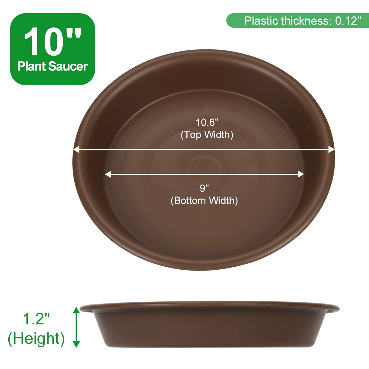 Plant Saucer 10 inch, Heavy Large Planter Durable Thicker Plastic Plant Trays for Indoors and Outdoor, Plant Saucer Drip Trays,Brown(10" - 3 Pack)