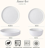 AmorArc Stoneware Dinnerware Sets with Pasta Bowl Set, Reactive Ceramic Plates and Bowls Set, Highly Chip and Crack Resistant | Dishwasher & Microwave Safe | Round Dishes Set Service for 4 (16pc)