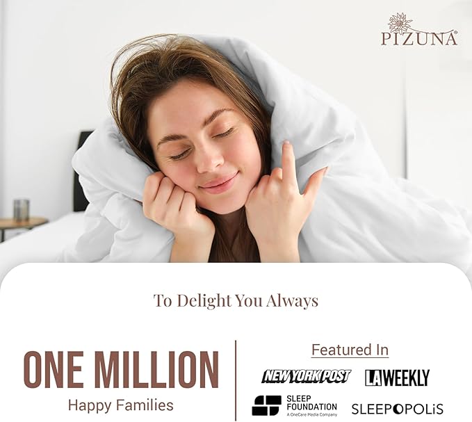 Pizuna 100% Cotton King 3 Pc Duvet Cover + 1 Pc Fitted Sheet Set 400 Thread Count White Sateen Weave Luxurious Long Staple Cotton 4 Piece Bedding Set - 1 Duvet Cover, 2 Pillow Shams, 1 Fitted Sheet