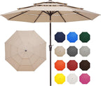 JEAREY 9FT 3 Tier Patio Umbrella Outdoor Market Umbrella Table Umbrellas with 8 Ribs 1.5 Pole Push Button Tilt and Crank UV Protection for Garden,Beige