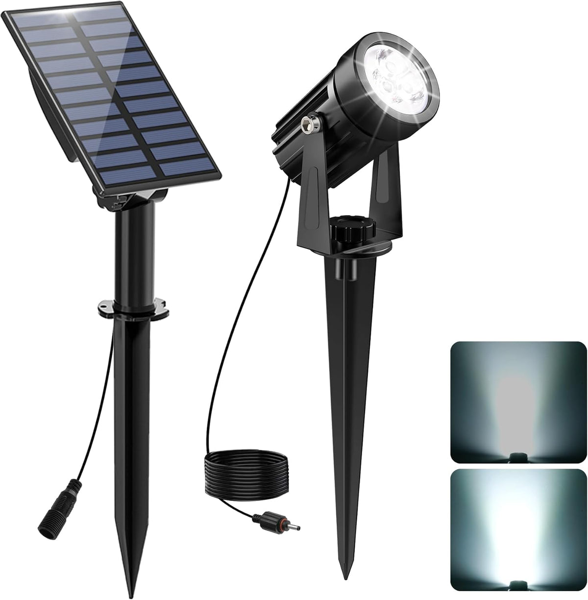 Solar Spot Lights Outdoor, Solar Landscape Spotlights IP65 Waterproof 9.8ft Cable,Auto On/Off Outdoor Wall Lights for Garden Yard Driveway Porch Walkway Pool (6000K White)