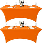 2-Pack 8ft Spandex Table Covers for Rectangle Folding Tables - Washable Elastic Tablecloth - Ultimate Fitted Table Protector for Birthday Parties, Trade Shows, Banquet