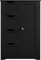 Yaheetech Wooden Bathroom Floor/Side Storage Organizer Cabinet with 4 Drawers and 1 Cupboard, Freestanding Entryway Storage Unit Console Table for Home Decor