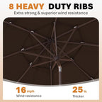 JEAREY 9FT 3 Tier Patio Umbrella Outdoor Market Umbrella Table Umbrellas with 8 Ribs 1.5 Pole Push Button Tilt and Crank UV Protection for Garden,Brown