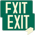 (2Pack) Photoluminescent Exit Sign, Glow In The Dark Aluminum Exit Sign Green - Adhesive Backing - 4pcs Removable Arrows Included - 14.25 x 7.5 Inches - Non Electrical Exit For 50 Feet Visibility