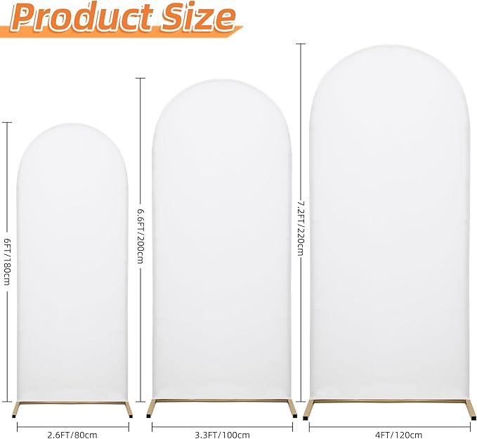 Wedding Arch Cover Spandex Arch Backdrop Cover (7.2FT,6.6FT,6FT) Set of 3 Arch Stand Cover Arch Covers Stretchy Backdrop for Wedding Birthday Party Decoration Baby Shower (White)