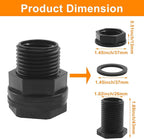 BokWin 4 Pack Garden Hose Bulkhead Fitting, Double Threaded Bulkhead Tank Fitting, 1/2 Inch Female NPT x 3/4 Inch Male Threaded Connector, Black, for Rain Barrels, Aquariums, Tubs, Pools, Spigot Use