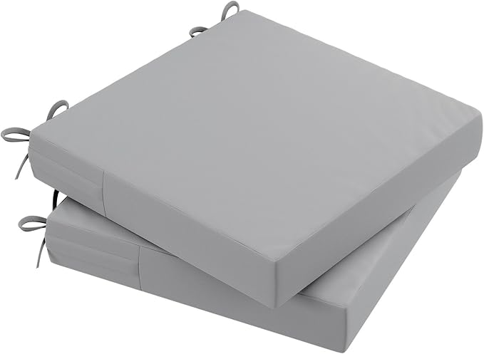 AAAAAcessories Outdoor Seat Cushions for Chairs, Waterproof, Fade-Resistant, 20" x 20" x 3", Patio Furniture Replacement Cushions, Set of 2, Gray