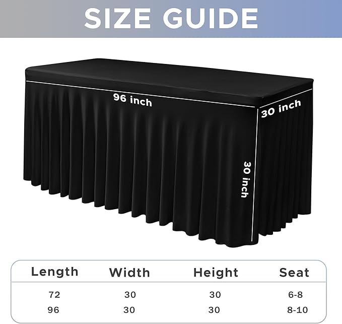 Nasitos Black Table Skirt for 8 Foot Rectangle Tables, 4 Pack - 96 x 30 Inch - Stretch Spandex Fitted Table Clothes, Fabric Table Covers Cocktail Tablecloths for Party, Banquet, Birthday