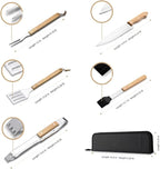 Grill Tools Set Stainless Steel, Grill Utensils Set with Wood Handles, Barbecue Tools Set for Outdoor, Ideal Grill Kit for Cooking. (5A)