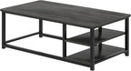 EXCEFUR Coffee Table, Rustic Wood and Metal Living Room Table with Adjustable Storage Shelf, Dark Grey, 47 Inch