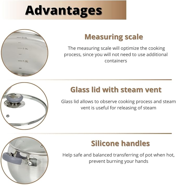 Daniks Modern 10-Piece Stainless Steel Induction Cookware Set – Dishwasher Safe Saucepan, Pots with Heatproof Handles, Glass Lids, Silver