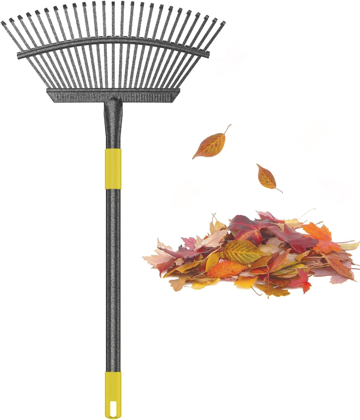 Collapsible Rake for Leaves, 30-66 inch Metal Leaf Rakes for Lawns Heavy Duty Extended Handle, 25 Tines 18" Wide Rake Garden Tools for Camping, Yard, Landscape, Pine Needle and Grass