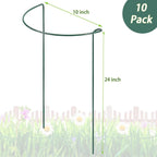 10 Pack Plant Support Stakes, 4 mm Thick 24 Inch Half Round Metal Garden Stakes, Plant Support Cages Ring for Peony Tomato Hydrangea Rose Flower Indoor Outdoor (10" Wide x 24" High)