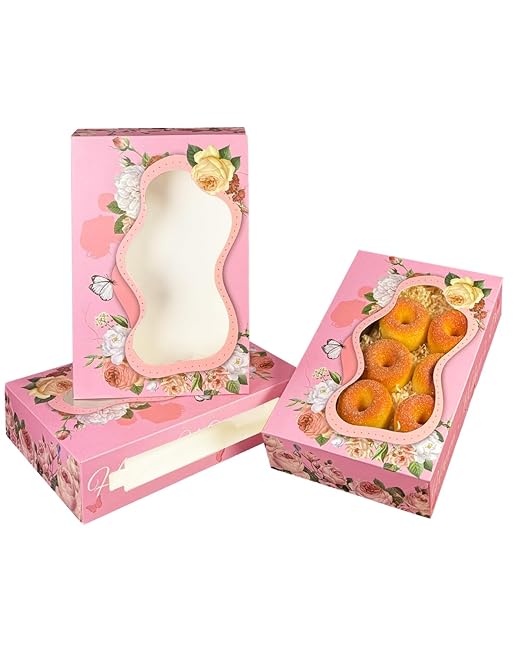 qiqee Mother's Day Auto-pop up Cookie Boxes with Window 24packs 12x8x2.5 Inch Bakery Box Pastry Box for Mother''s Day