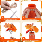 DIYDEC 3PCS Fall Mason Jars 3 * 5Inch Lighting Painted Thanksgiving Tiered Tray Decorative Jars with Wood Tray &Artificial Flowers Wishing Bottles for Autumn Holiday Home Table Centerpiece Decor Gift