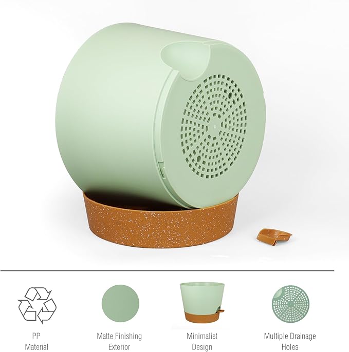 12 inch Large Self Watering Pots for Indoor Outdoor Plants, Flower Plant Pots with Drainage Holes for Garden House Plants, Plastic Planters with Reservoir for Home Plants, Green with Brown