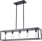 Kitchen Light Fixtures Dining Room Light Farmhouse Rectangle Chandeliers for Dining Rooms, Light Fixture Matte Black 5-Light Industrial Pendant Lighting